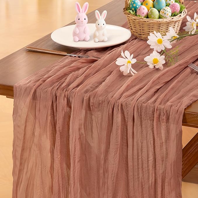 Cheesecloth Table Runner Fall Boho Wedding Birthday Party Home Decor | Dusty Rose Rustic Gauze 10FT 120in Cheese Cloth Sheer Farmhouse Dining Runner for Baby Shower Bridal Holiday Decorations