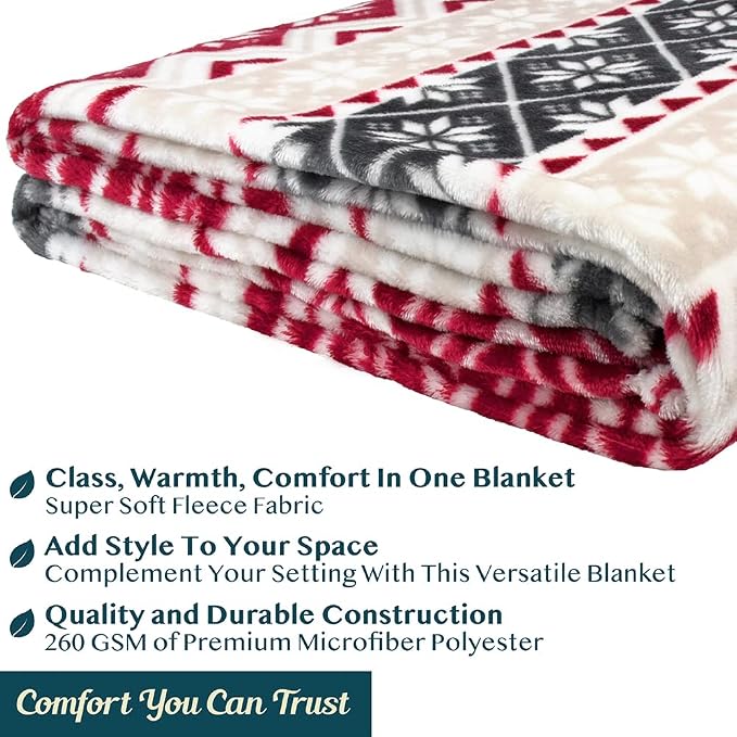 PAVILIA Christmas Throw Blanket | Holiday Christmas Red Fleece Blanket | Soft, Plush, Warm Winter Cabin Throw, 60x80 (Red Snowflakes)