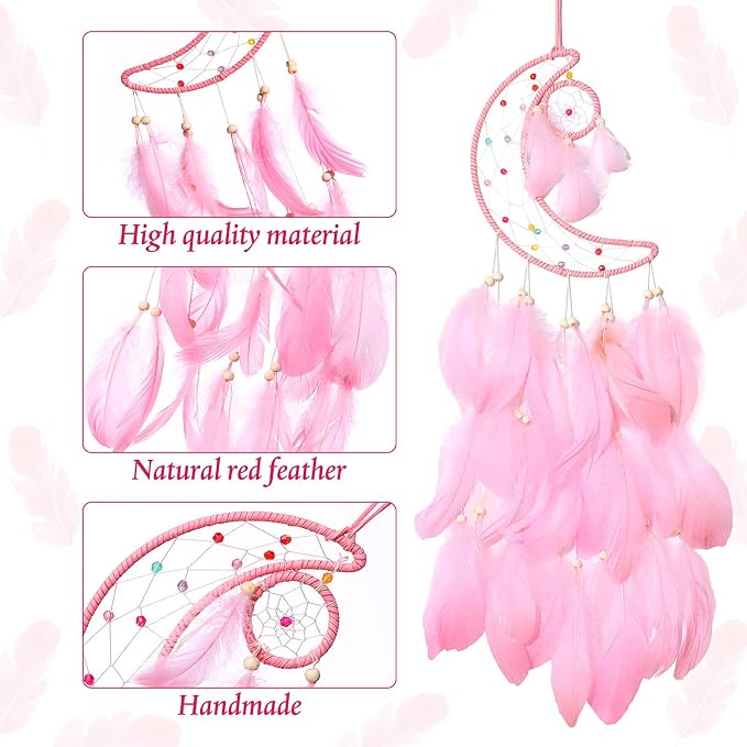 Jetec 3 Pcs Dream Catcher for Girl Star Sun Moon Decor, Sweet Color