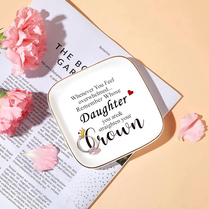 PUDDING CABIN Daughter Gifts from Mom Dad Straighten Your Crown Ring Dish Gifts for Daughter Adult Birthday Mother's Day Graduation Christmas