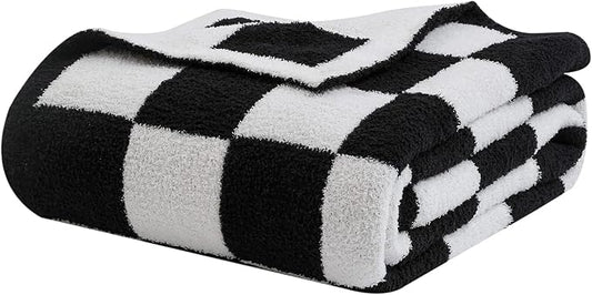 bearberry Soft Plush Throw Blanket for Couch, Cozy Warm & Lightweight | Knitted Fluffy Checkered Comfort Home Decor Gift for Women Mom Her, Sofa Chair Bed, 40x50in, Black