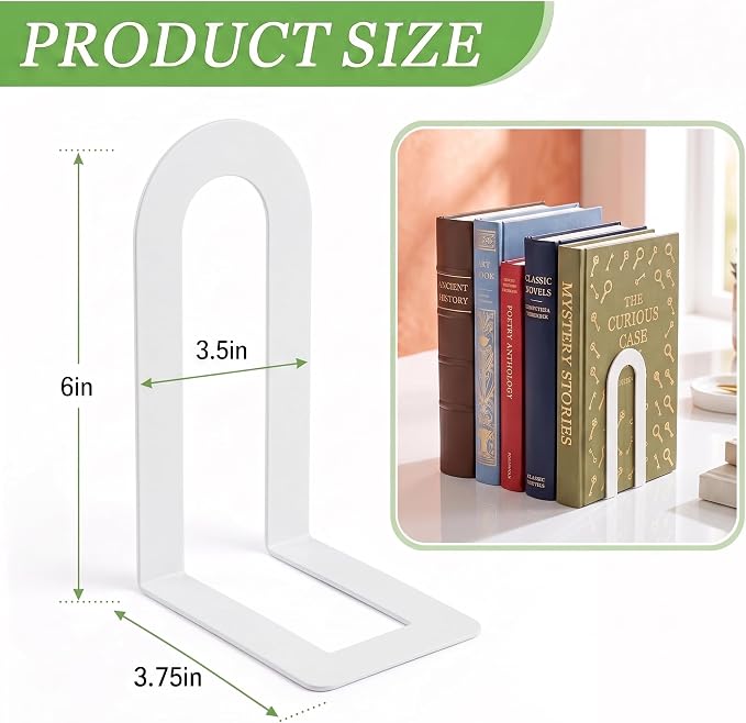 Sanwarm Bookends, 6 Pcs, Metal, for Home Office Desk Shelves Modern White | Metal Decorative Book Ends Non-Skid Book Stoppers Holder 3 Pair Gifts for Reading Enthusiasts Library Decor