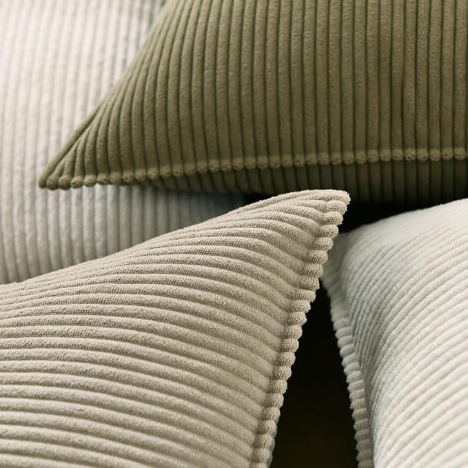 Pack of 4 Throw Pillow Covers Corduroy 18x18 Inch,Natural | Decorative Velvet Couch,Summer Cases Square,Farmhouse Boho Cushion Covers for Sofa Bed Living Room Home Decor & Office