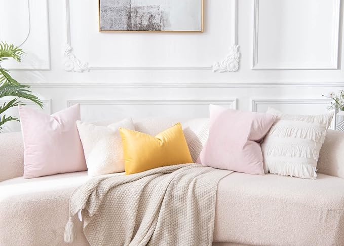 JUSPURBET 16x16 Velvet Throw Pillow Covers Set of 2 for Couch Sofa Bed,Pink