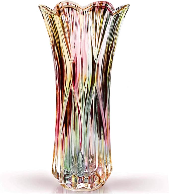 Glass Colorful Vase,Glass Flower Vase Decor for Home Dining Table Living Room,Office Wedding Holiday Party,Handmade Pattern(Phoenix Tail Style)