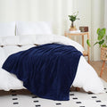 Puncuntex Fleece Throw Blanket Navy Blue 60"×80" with Square Grid Design | Super Soft Plush Cozy Flannel Throw Blanket Luxury for Couch Sofa Chair