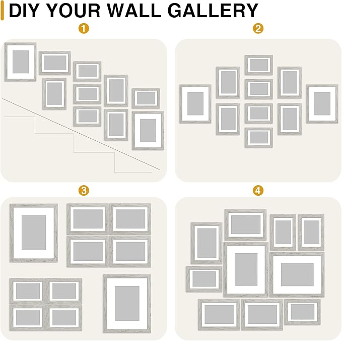 decorUhome 10 Pack Assorted Picture Frame Set for Wall & Tabletop, P0710GR | Grey, Multi Size Picture Frame Includes Two 8x10 / Four 5x7 / Four 4x6 for Family Gallery Wall