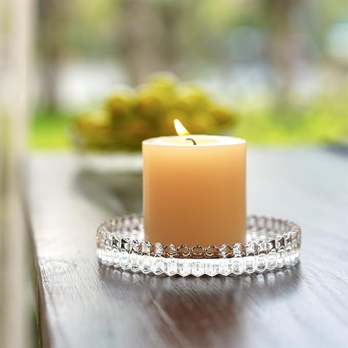 6PCS Pillar Candle Holder Plates, 4'' Glass Candle Dish, Round Candle Stand