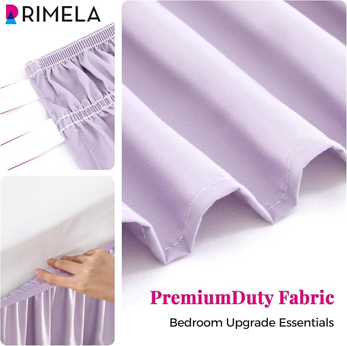 Lavender Purple Bed Skirt King 18" Drop, Elastic Wrap Around Bedskirt | Solid Ruffled, Easy to Use, No Mattress Lifting, Wrinkle & Fade Resistant, with Adhesive Strips, Machine Wash/Dry/Iron