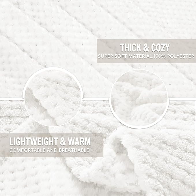 Exclusivo Mezcla Soft Waffle Fleece Bed Blanket Queen Size, White | Lightweight Plush Blanket for Bed, Bedroom, Cozy Flannel with Waffle Texture, Stylish Home Decor, All Season, 90x90 Inches