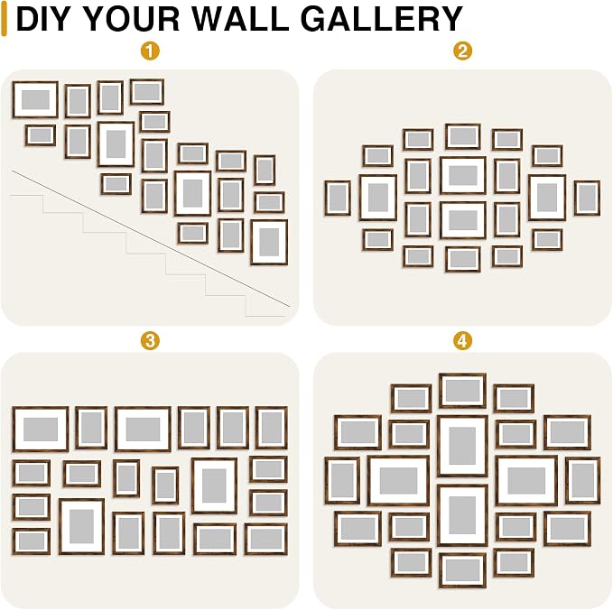 decorUhome 20 Pack Assorted Picture Frame Set for Wall & Tabletop, P0720DBN | Distressed Brown, Multi Size Picture Frame Includes Four 8x10 / Eight 5x7 / Eight 4x6 for Family Gallery Wall