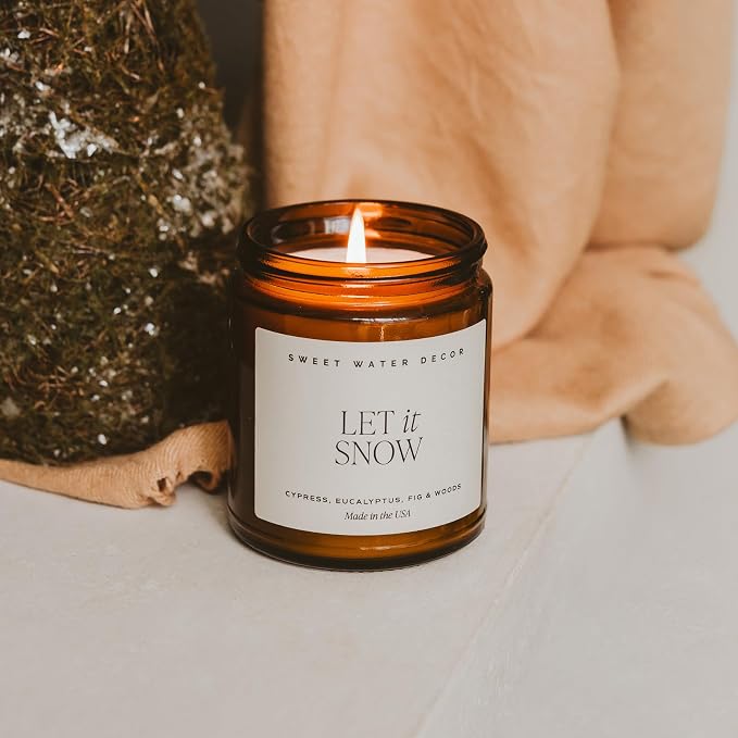 Sweet Water Decor Let it Snow Candle Christmas Decorations for Home 9oz Jar | Cypress, Eucalyptus, Fig & Woods Scented Soy Wax Candle, Non-Toxic, Winter Holiday Home Fragrance, 40+ Hour Burn Time