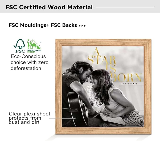 16x16 Picture Frame-Natural,12x12 Mat,Engineered Wood,Polished Plexiglass