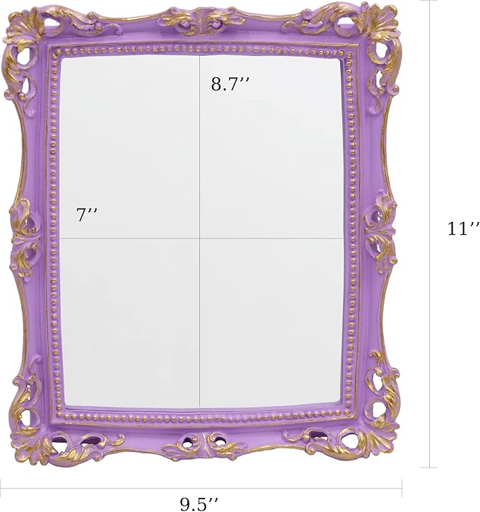Funerom Vintage 11 x 9.5 inch Decorative Mirror, Square (Lilac Purple) | Wall Mounted & Tabletop Makeup Mirror