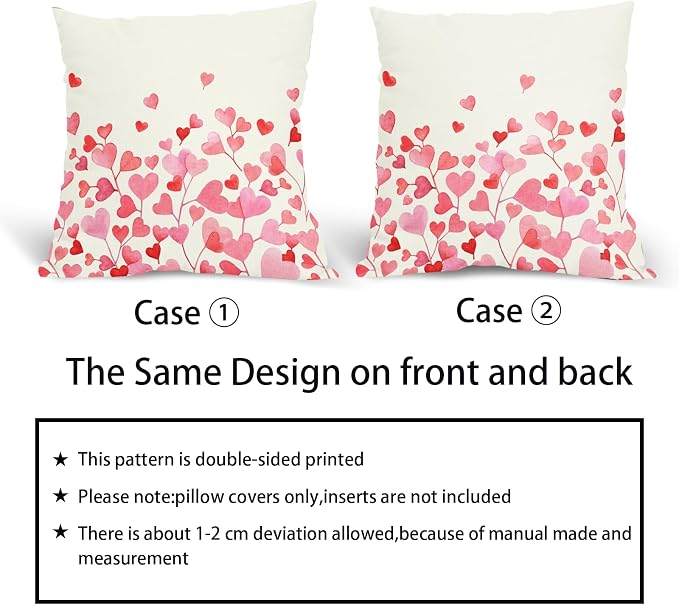 Kawani Valentines Day Pillow Covers 16x16 Inch Pink Love Heart Throw Pillow Covers Set of 2 Spring Holiday Pillowcases for Couch Bedroom Sofa Chair Car Home Decor