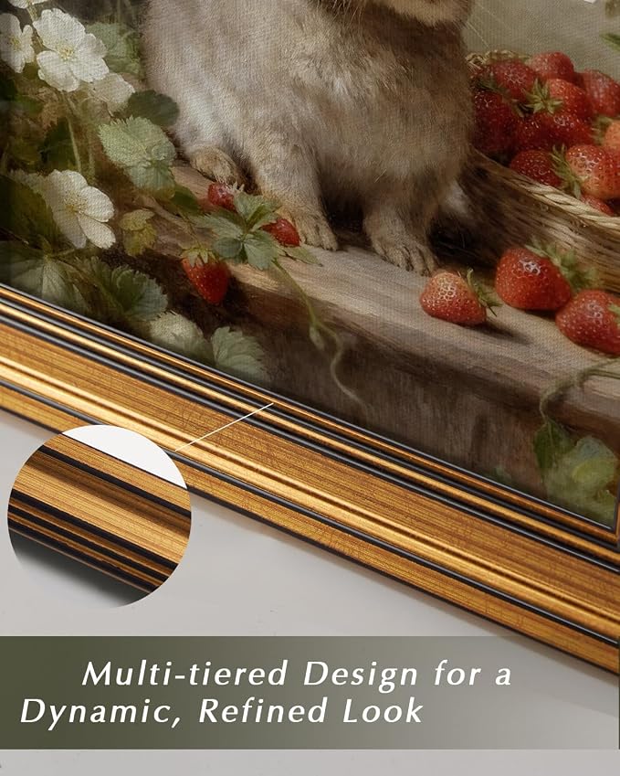 WHASAYART Gold Framed Vintage Wall Art for Living Room, Easter Bunny Decor, Animals Painting Prints Shelf Decor, Aesthetic Bedroom Wall Art, Easter Gifts for Family - Chubby Rabbit 16L x 12W