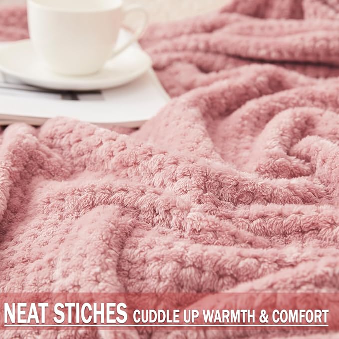 Exclusivo Mezcla Fleece Throw Blanket Extra Large, Super Soft and Warm Blankets for Couch, Sofa and Bed Waffle Textured, Cozy, Fuzzy and Lightweight (Dusty Pink, 50x70 Inches) | Lightweight Soft Blanket for Sofa, Bed, Living Room, Plush Fluffy Throw fo...
