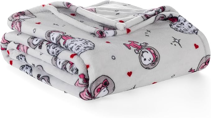 Berkshire Peanuts® VelvetLoft® Cute Character Snoopy Plush Throw Blanket,Over the Moon for You Light Grey,Throw 55 in x 70 in (Official Peanuts® Product)