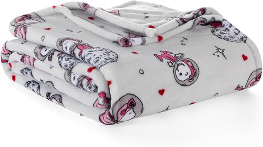 Berkshire Peanuts® VelvetLoft® Cute Character Snoopy Plush Blanket,Over the Moon for You Light Grey,Full/Queen 90 in x 90 in (Official Peanuts® Product)