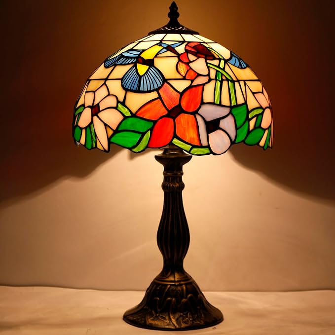 WERFACTORY Tiffany Lamp Stained Glass Lamp Hummingbird Bedside Table Lamp