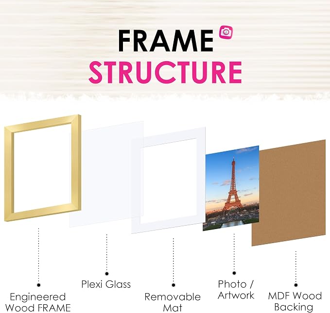 8x10 Picture Frame Bulk-6 Pack, Gold Picture Frames Collage Wall Decor, Wall & Tabletop Picture Frames, Photo Frame with HD Plexiglass, Display Pictures 5x7 with Mat or 8x10 Without Mat