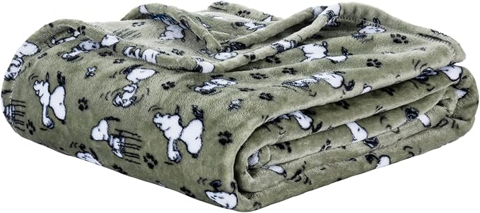 Berkshire Blanket Peanuts® VelvetLoft® Cute Character Snoopy Plush Blanket,Loden Green,Full/Queen 90 in x 90 in (Official Peanuts® Product)