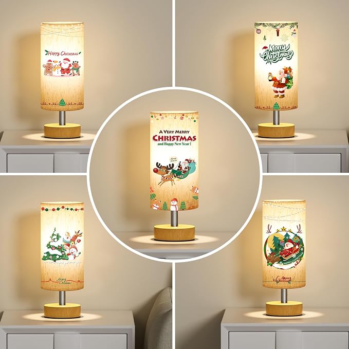 Table Lamp for Bedroom（Cream Shade - Wood Base, 11.6" Inline Control）