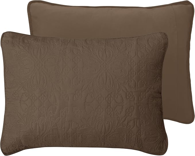 Easy-Going Reversible Quilt Set Full/Queen, Bedspread with 2 Shams | Damask-Camel/Ivory, Lightweight Bed Comforter, 1 Quilt + 2 Pillow Shams, All-Season Coverlets for Bedroom