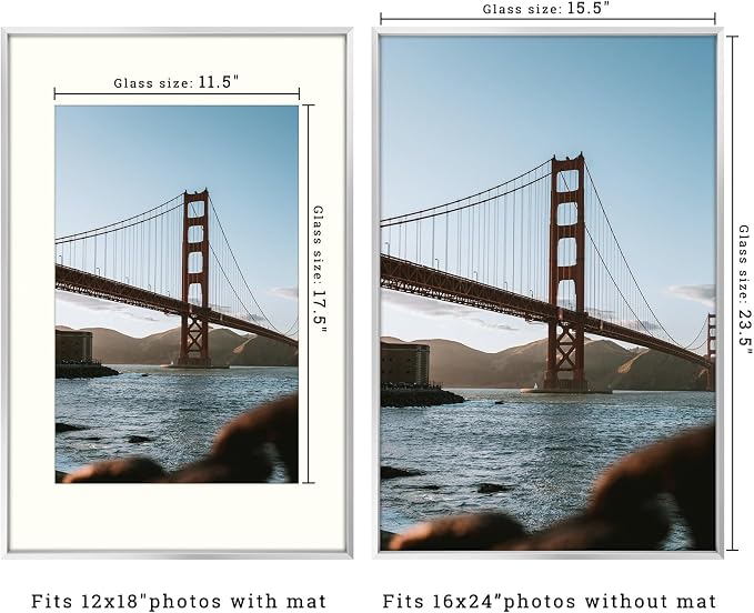 Frametory 16x24 Silver Aluminum Metal Picture Frame Mat for 12x18 Glass