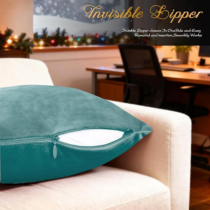 BRAWARM Christmas Pillow Cover 20 X 20 Inches, Teal Christmas Tree Embroidered Pillow Cover, Soft Velvet Decorative Throw Pillow for Couch Bed Sofa Living Room Home