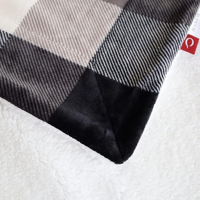 SOCHOW Buffalo Plaid Sherpa Throw Blanket, 60 x 80 inches, Black/White | Double-Sided Checkered Super Soft Luxurious Bedding Fleece Blanket