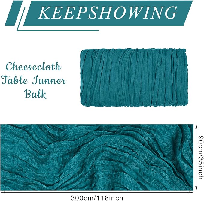 12 Pack Cheesecloth Table Runner, Runner Gauze Boho Wedding Decor Romantic Table Runner for Wedding Birthday Party(35" x 118")(Peacock Blue)