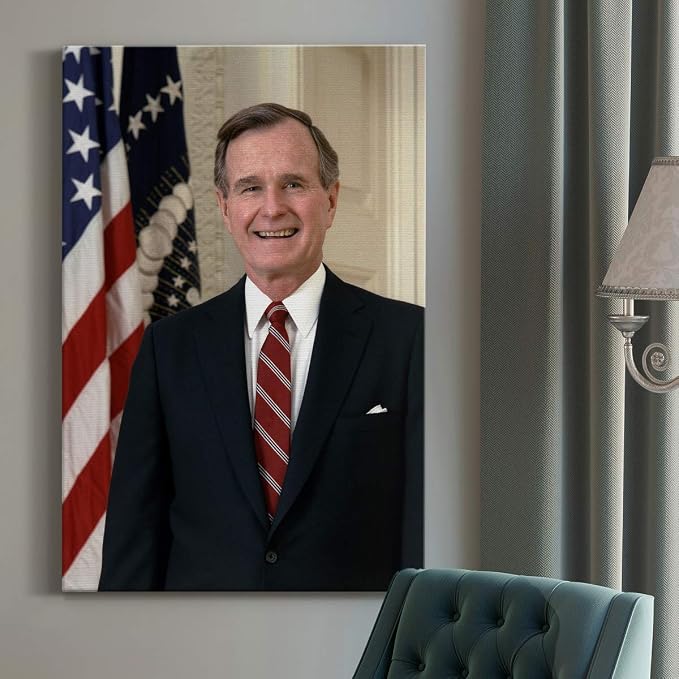 Renditions Gallery George H. W. Bush Presidental Portrait Wall Art, Premium Gallery Wrapped Canvas Decor, Ready to Hang, 60 in H x 40 in W, Made in America Print