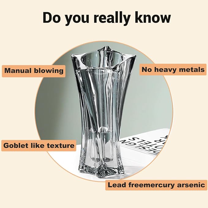 Crystal Glass Vase – Heavy Crystal Vase for Flowers with Weighted Bottom, Thick Durable Decorative Vases for Modern Home Decor, 9.8″ 3.5lb Clear Centerpiece (Smoke Gray)
