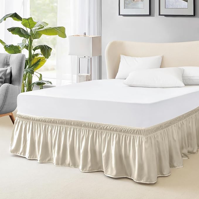FreshCulture King Bed Skirt, Dust Ruffle for King Size Bed, Easy Fit with 18-Inch Tailored Drop, Elastic Wrap Around Bed Skirt King Size, Hotel Quality Bed Skirts for Adjustable Bed (Cream)