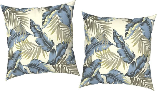 Outdoor Pillow Covers 16x16 Inch Set of 2 Waterproof Decorative Throw Pillow Covers Patio Pillow Cases for Patio Furniture Garden Couch Farmhouse,Lush Palm Blue
