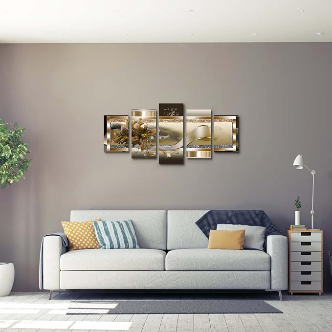 LUDUHU Yellow Orchid Flowers Canvas Print - Abstract Wall Art Painting Decor for Home Decoration Artwork Picture Bedroom Yellow Lily Floral (D,Oversize 40x20inch)