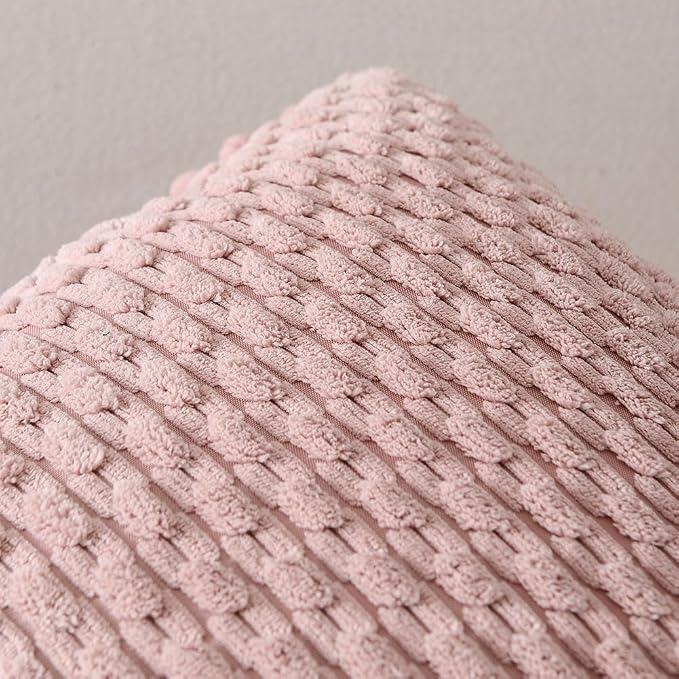 Fancy Homi 2 Packs Dusty Pink Decorative Throw Pillow Covers 16x16 Inch with Pom-poms for Couch Bed Sofa, Modern Farmhouse Boho Home Decor, Soft Cute Plush Corduroy Blush Cushion Case 40x40 CM