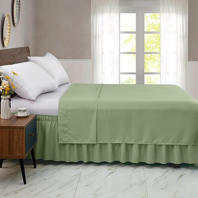 FreshCulture King Bed Skirt, Dust Ruffle for King Size Bed, Easy Fit with 22-Inch Tailored Drop, Elastic Wrap Around Bed Skirt King Size, Hotel Quality Bed Skirts for Adjustable Bed (Sage Green)