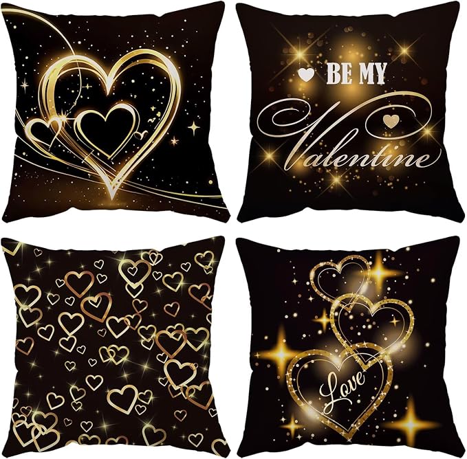 YeeJu Happy Valentines Day Pillow Covers 18x18 Set of 4 Red Love Heart Gnome Pillow Cases Velvet Wedding Anniversary Love You Cushion Covers for Outdoor Couch Sofa Decoration(18 Inch)