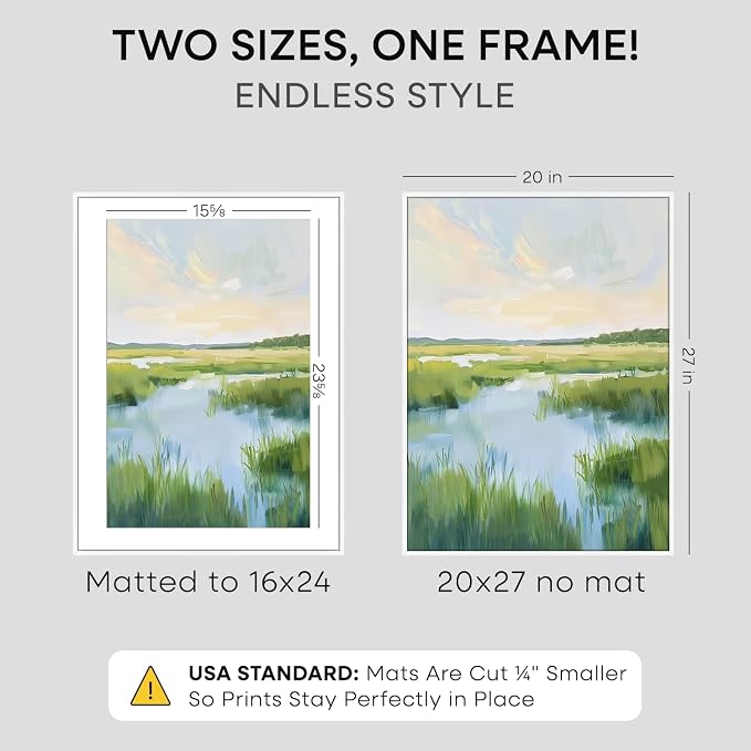 Homeforia 20x27 White Picture Frame, High-End Metal, 16x24 Mat, Glass