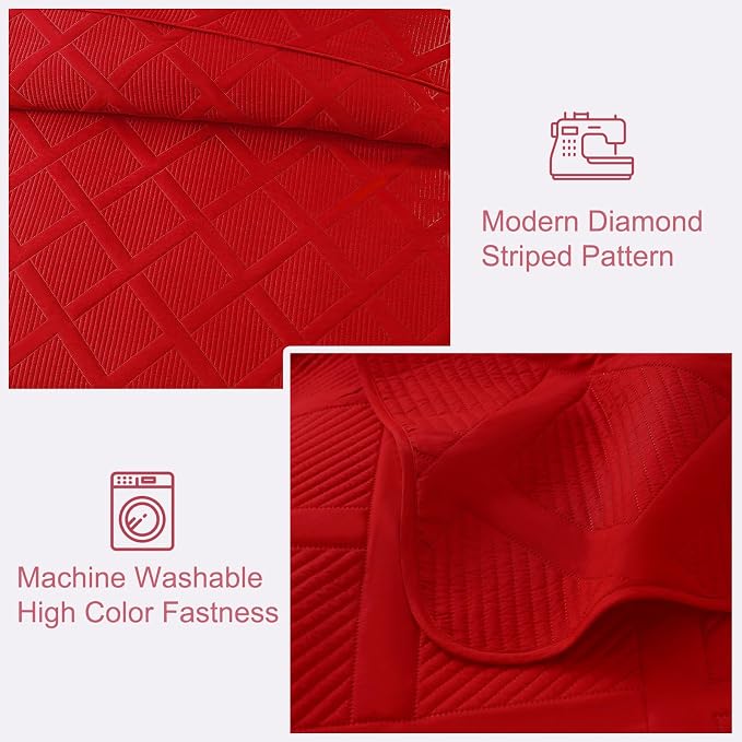 Exclusivo Mezcla Quilt King Size, Red | Soft Bedspreads with 2 Pillow Shams, Modern Striped Pattern, Lightweight Bedding Set Coverlets for All Seasons, 104x96 Inch