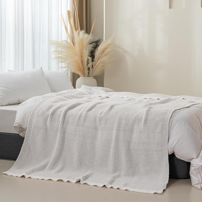 MH MYLUNE HOME Ultra Soft Ribbed Throw Blanket Plush, Beige, 60"x80" | Reversible Fleece Throw Blanket, Comfy Fluffy Fuzzy Plush Blanket Throws for Couch Sofa Bed, Cozy Blankets for Women Gift