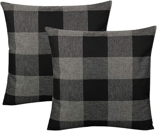 VAKADO Black Grey/Gray Farmhouse Buffalo Plaid Throw Pillow Covers 26x26 Inch Set of 2 Retro Rustic Checkers Decorative Cushion Cases Home Decor for Couch Bed Sofa