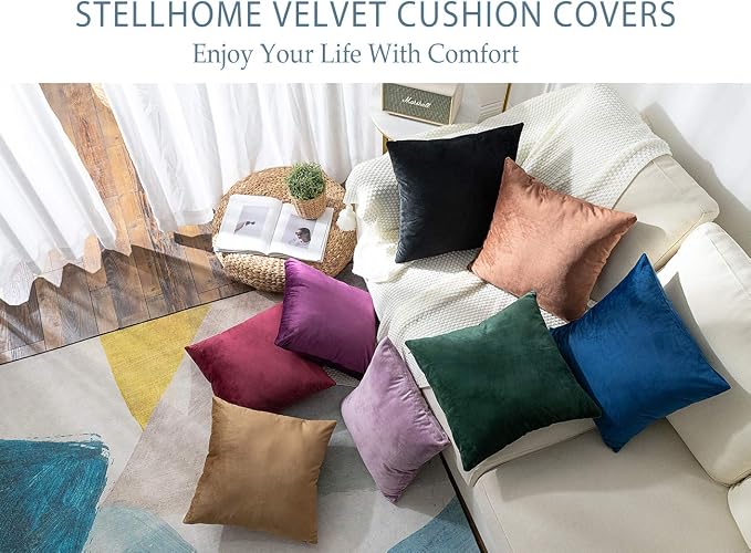 Stellhome Soft Velvet Throw Pillow Covers Square Decorative Cushion Covers for Bed Couch Sofa Bench, 16 x 16 inch (40 x 40 cm), Olive, Pack of 2