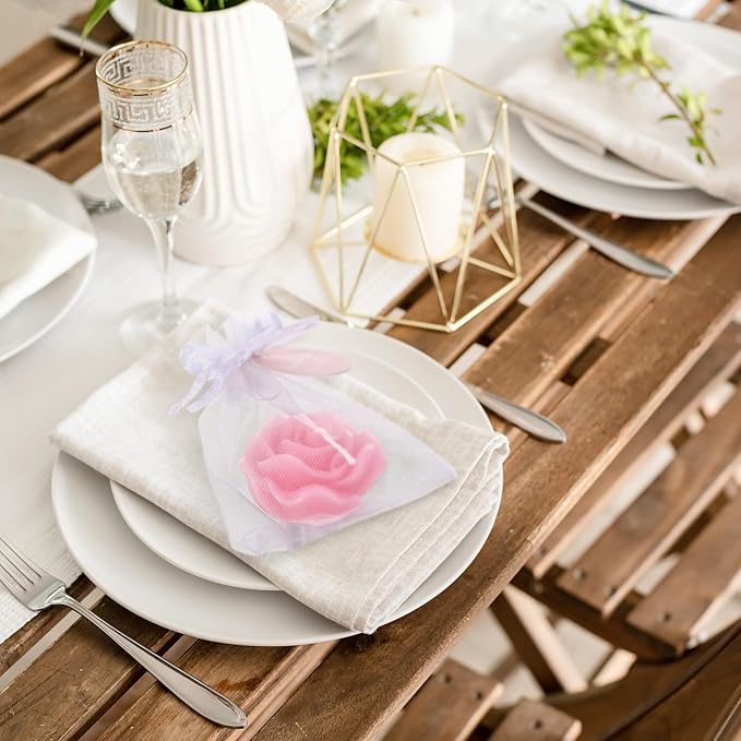 Treela 50 Set Rose Flower Candles, Pink Series Wedding Favors for Guests