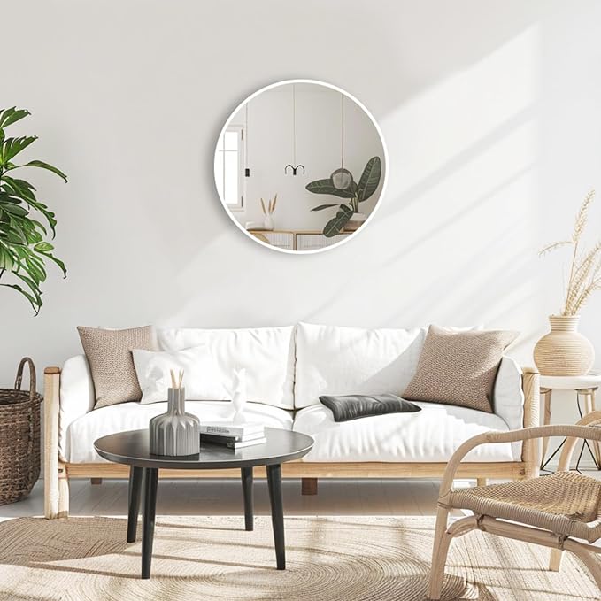 White Circle Mirror 22 inch, Round Mirror, Matte White Metal Frame | Circular Wall Mounted Mirrors for Bathroom, Bedroom, Entryway, Living Room, Hallway, Over Sink, Wall Decor,Vanity,Dining Room