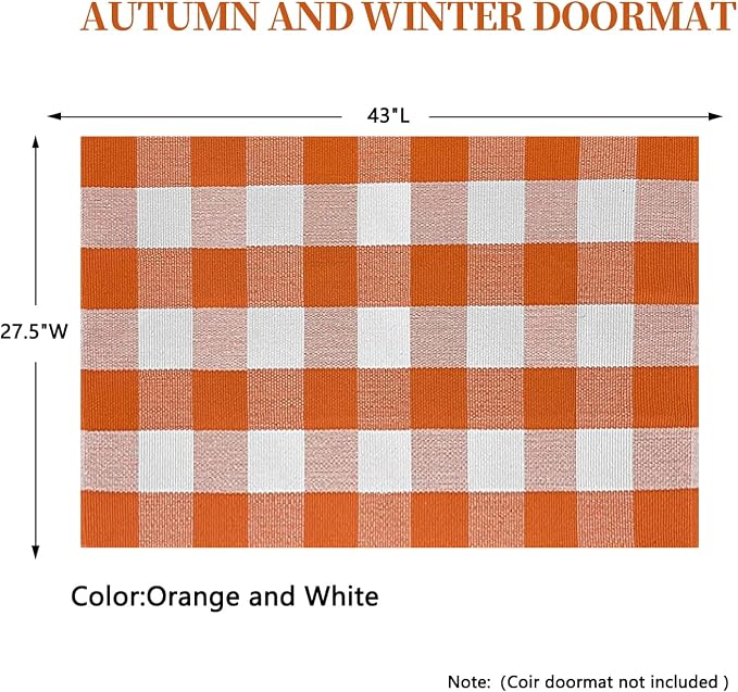 SEEKSEE Buffalo Plaid Outdoor Rug 27.5x43 Orange and White Front Door Mat, Layering Rug for Porch, Halloween Doormat, Front Porch Rug for Outdoor Entrance Entryway Patio Porch Decor