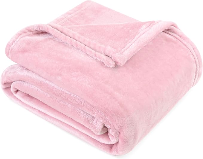 PAVILIA Light Pink Fleece Throw Blanket for Couch Twin Size, Blush Pink Super Soft Fuzzy Flannel Throw for Sofa, Luxury Plush Microfiber Blanket Twin Bed, Home Decorative Velvet Gift Blanket, 60x80