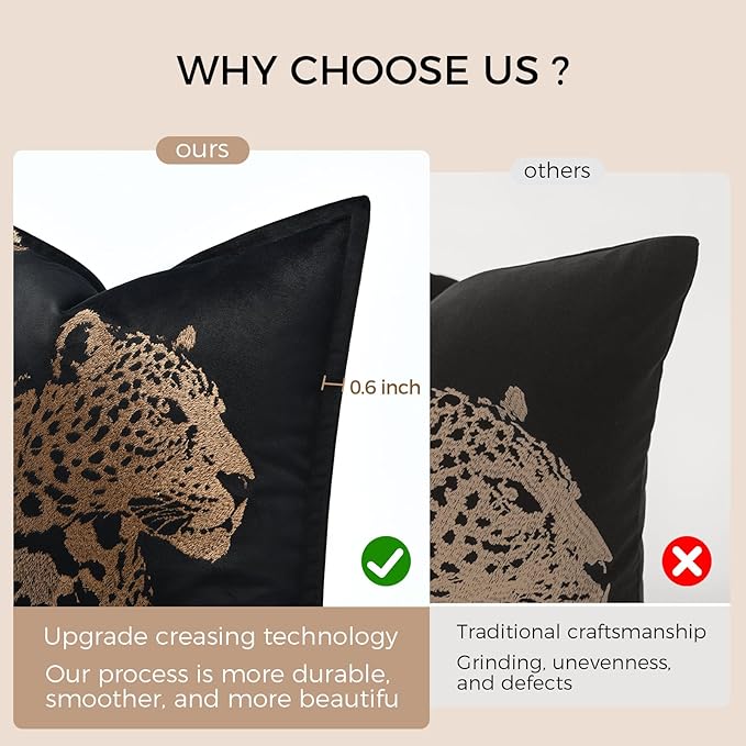 Velvet Throw Pillow Covers 18x18'', New Upgrade Brown Cheetah Leopard Embroidered Pillows Cover, Decorative Pillow Cushion Cover for Sofa Bed Bedroom Living Room